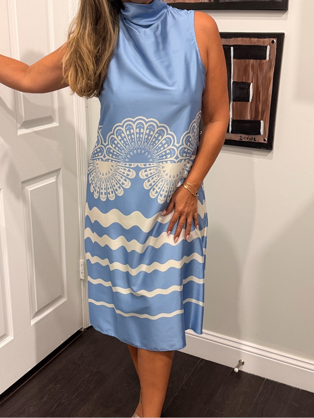 Isaac Mizrahi Light Blue and White Sleeveless Maxi Dress with Scarf Detail